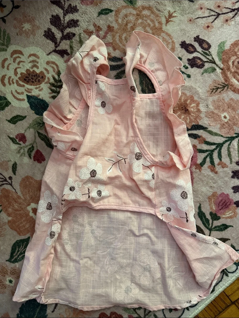 Pink Floral Embroidered Ruffle dog dress